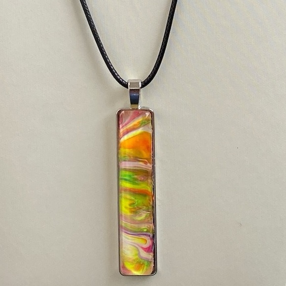 Hand Crafted Orange and Yellow Fluid Art Pendant Cord Necklace by Svetlana Yeung - Picture 3 of 12